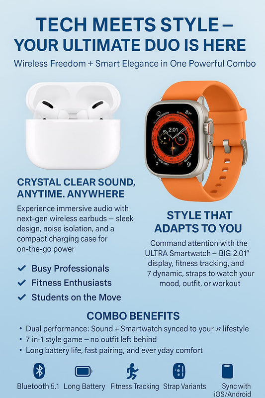 AirPods Pro 2 + Ultra 7-in -1 Smartwatch Combo | Premium Sound & amp; Style Deal