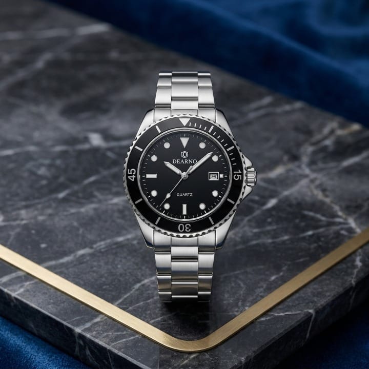 Premium Men's Stainless Steel Quartz Watch -  Classic Dial Luxury Business Watch With Date Display
