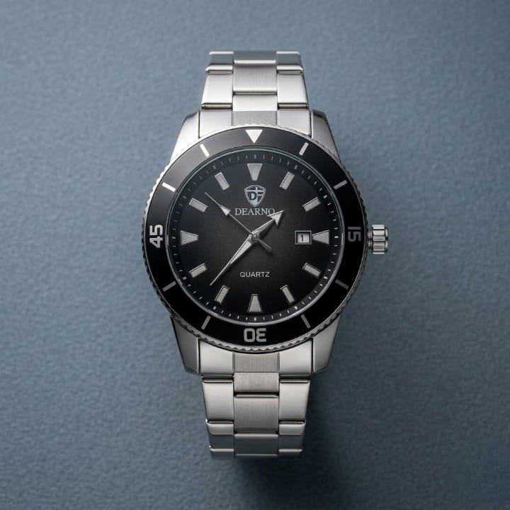 Premium Men's Stainless Steel Quartz Watch -  Classic Dial Luxury Business Watch With Date Display